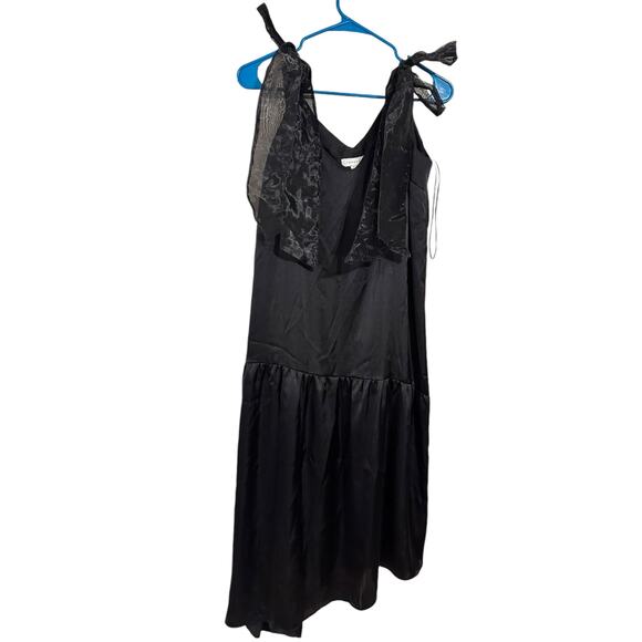 Topshop Black Satin Slip Dress Bow Tie Ribbon Straps Size 12 NWT Formal Cocktail - Picture 1 of 9